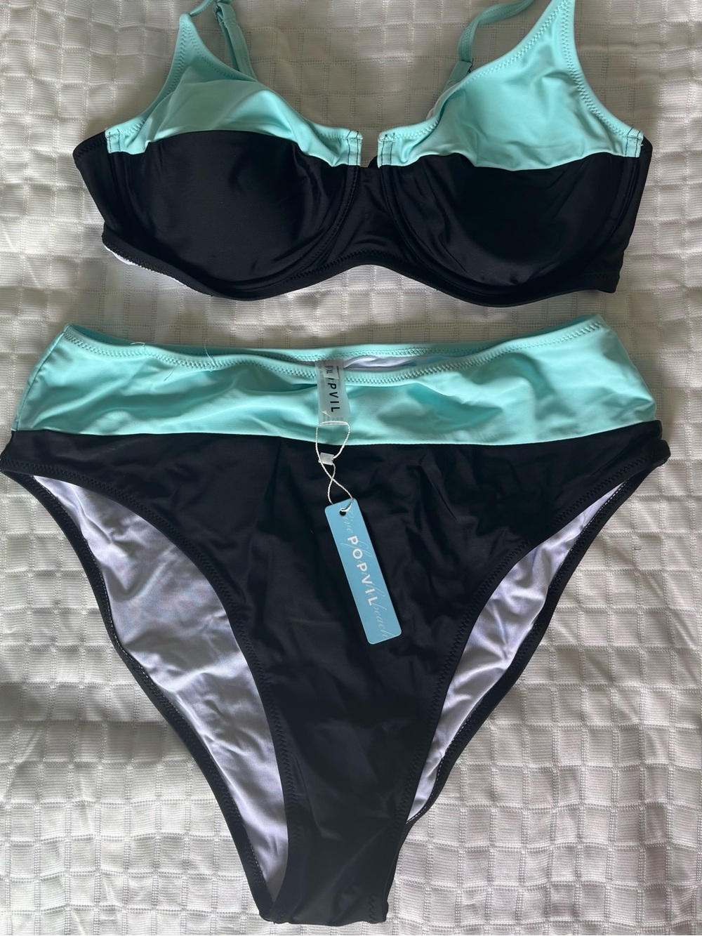Popvil Two-Tone Mint & Black Bikini Set